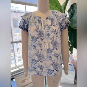By The River Floral Blue and White Women's Top